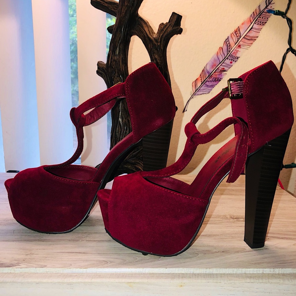 Burgundy, chunky heels 6